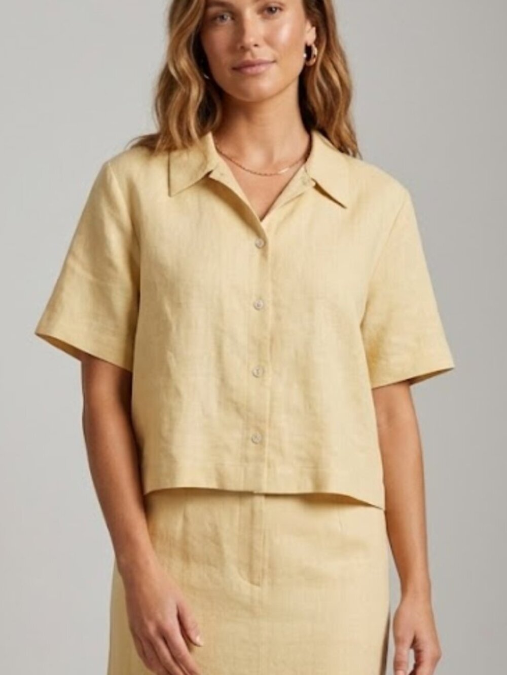 Wilfred Free Yellow Linen Blend Button-Up Shirt Short Sleeve Boxy Womens Size XS